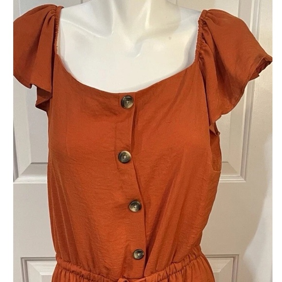 Millenium Off Shoulder Button Up Dress Orange Womens Size Large Elastic Waist - Picture 2 of 6